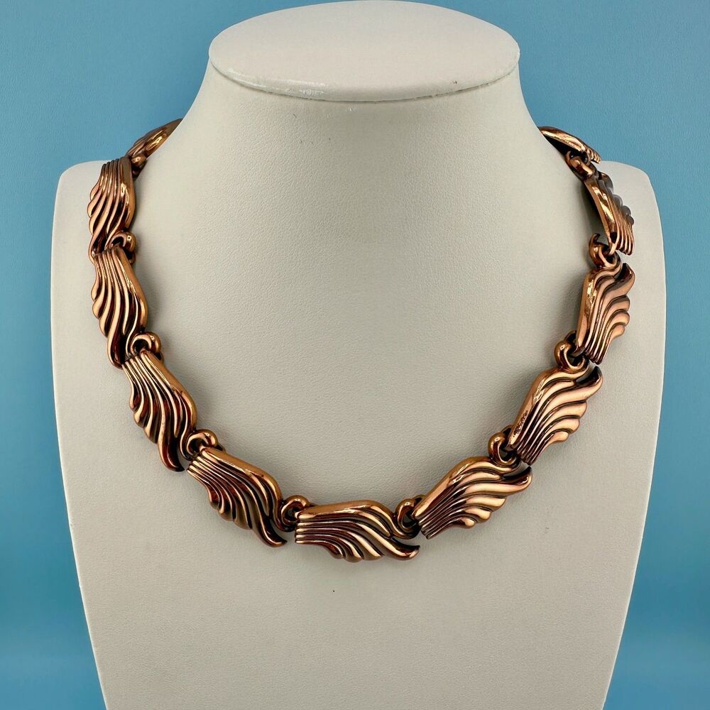 Vintage Renoir Necklace Copper Wing Shaped Links Adjustable 14" to 18" Signed
